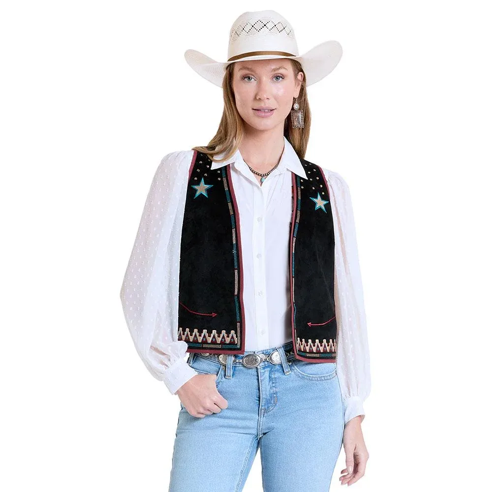 Panhandle Women's Black Microsuede Embroidered Vest