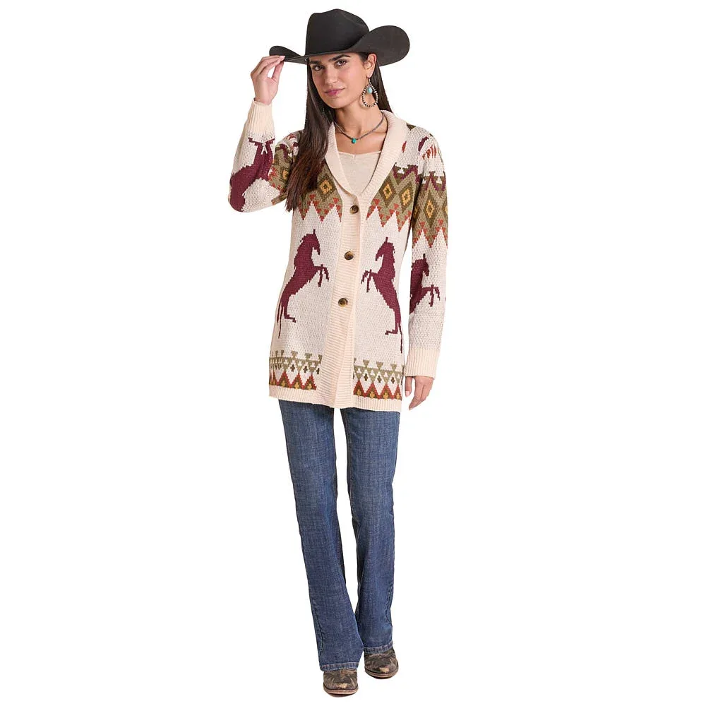 Panhandle Women's Cream Horse Cardigan - Image 2