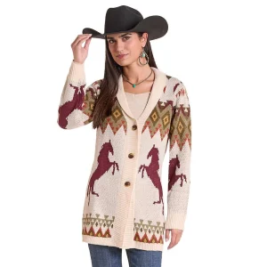 Panhandle Women's Cream Horse Cardigan