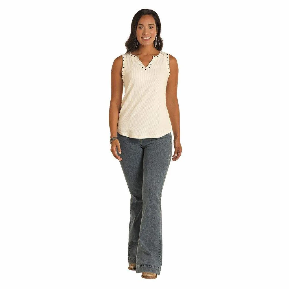 Panhandle Women's Cream Studded Notch Neck Tank - Image 2