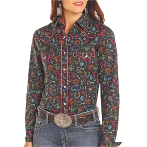 Panhandle Womens Neon Novelty Print Shirt