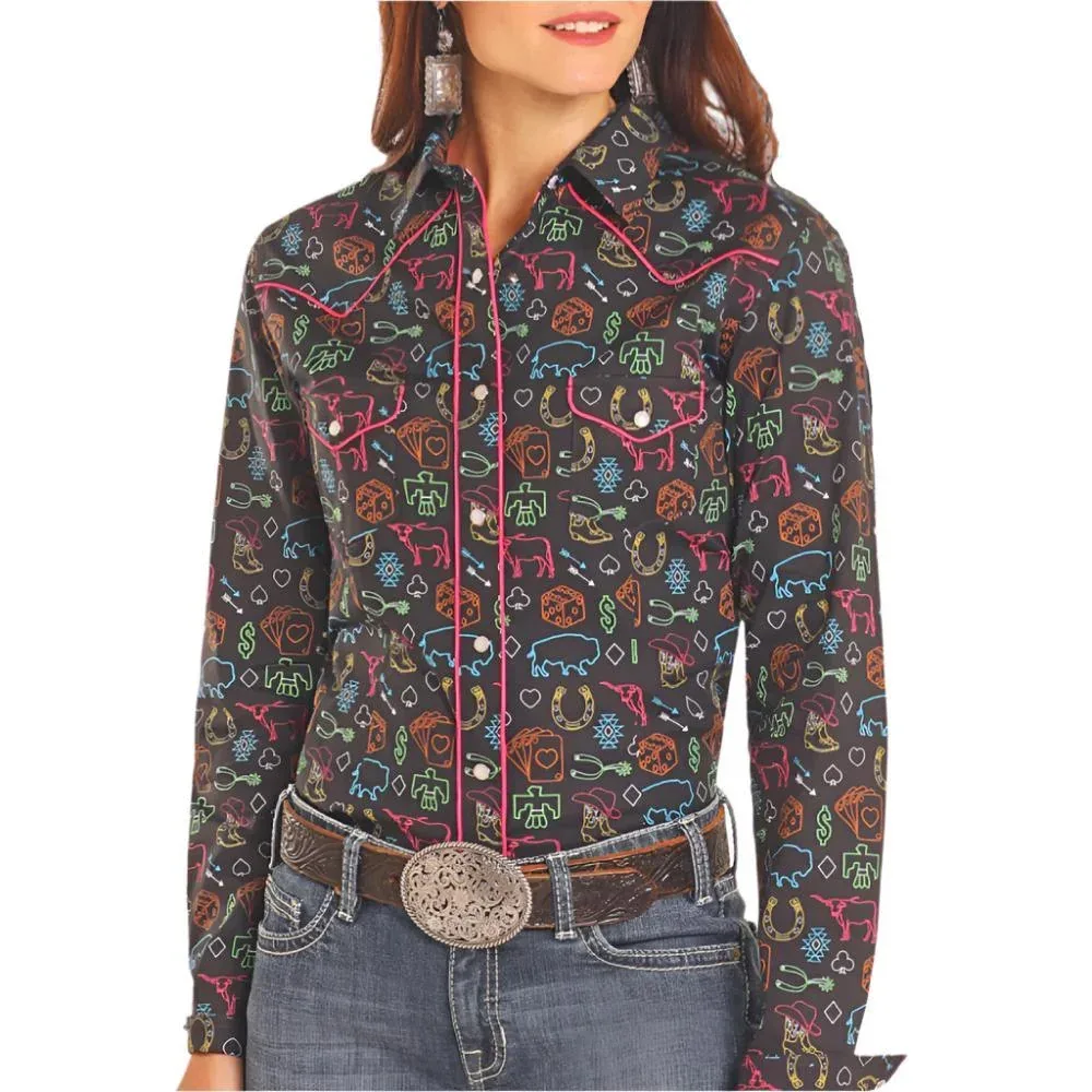 Panhandle Womens Neon Novelty Print Shirt