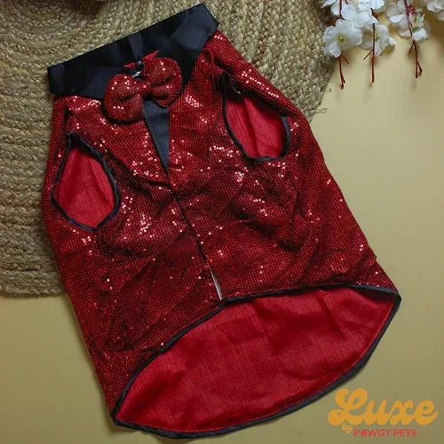 Pawgypets Luxe Sequence Tuxedo for Dogs and Cats (Maroon)