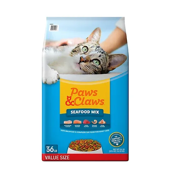 Paws & Claws Adult Indoor/Outdoor Seafood Mix Recipe Dry Cat Food, 36lb
