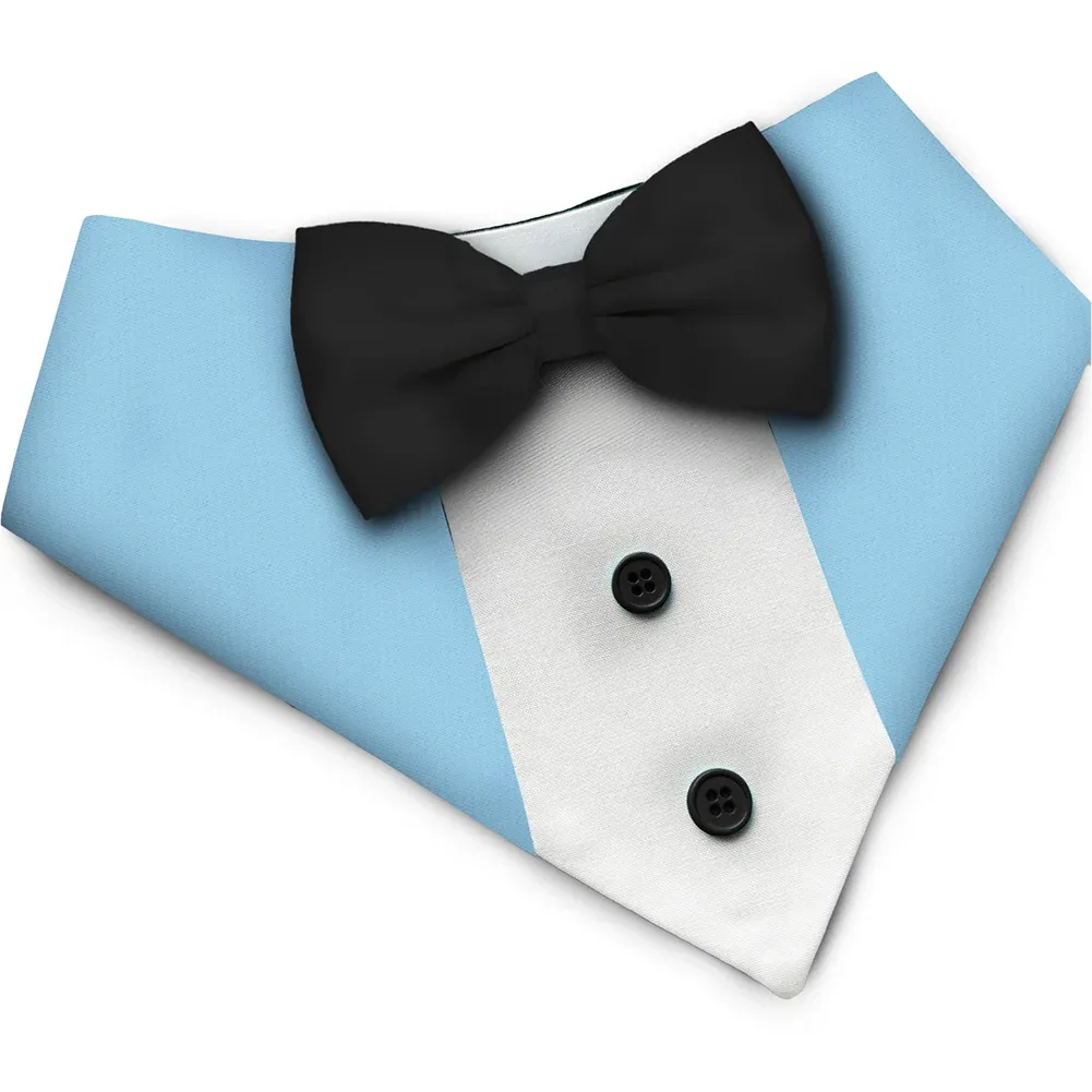 PawsIndia Baby Blue Tuxedo Bandana with Black Bow for Dogs and Cats
