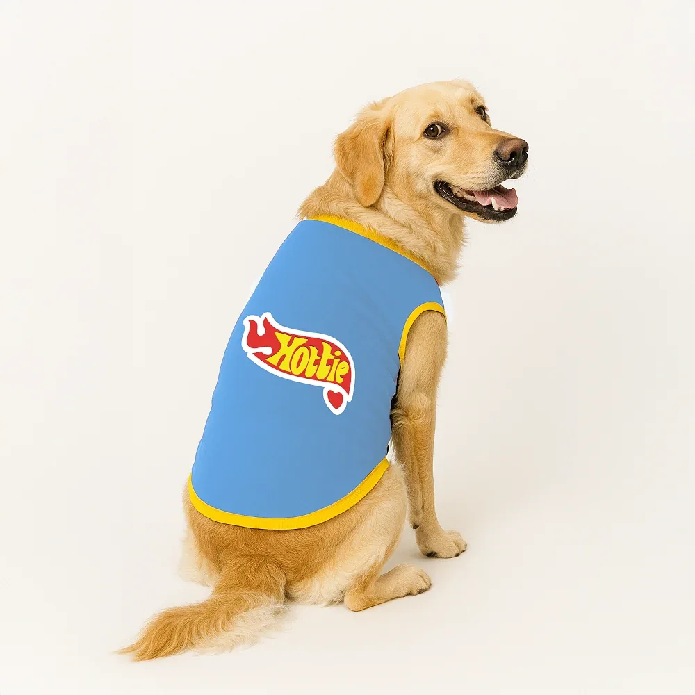 PawsIndia Hottie Printed with Ribbed Sleeves TShirt for Dogs (Blue)