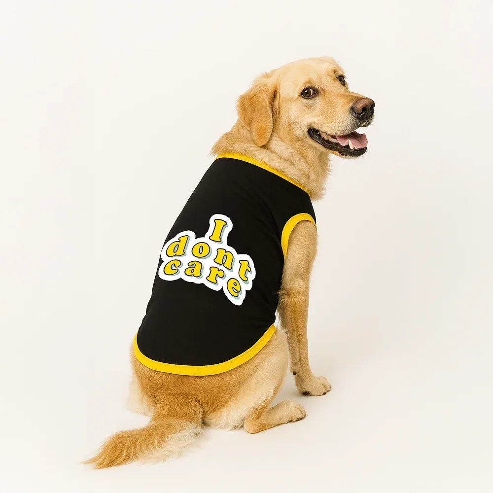 PawsIndia I Don't Care Printed with Ribbed Sleeves TShirt for Dogs (Black)