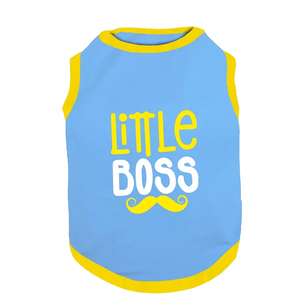 PawsIndia Little Boss Printed with Ribbed Sleeves TShirt for Dogs (Blue) - Image 2