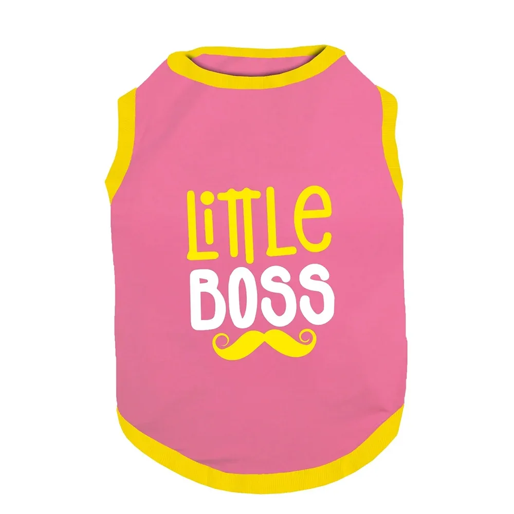 PawsIndia Little Boss Printed with Ribbed Sleeves TShirt for Dogs (Pink) - Image 2