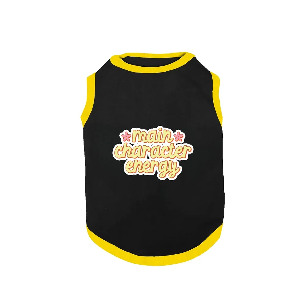 PawsIndia Main Character Energy Printed with Ribbed Sleeves TShirt for Dogs (Black) - Image 2