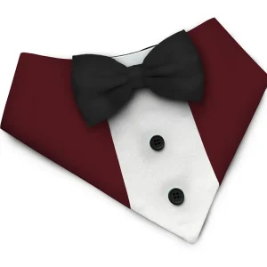 PawsIndia Maroon Tuxedo Bandana with Black Bow for Dogs and Cats