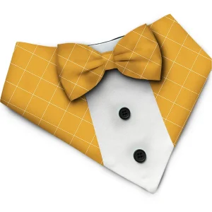 PawsIndia Mustard Checks Pattern Tuxedo Bandana with Matching Bow for Dogs and Cats