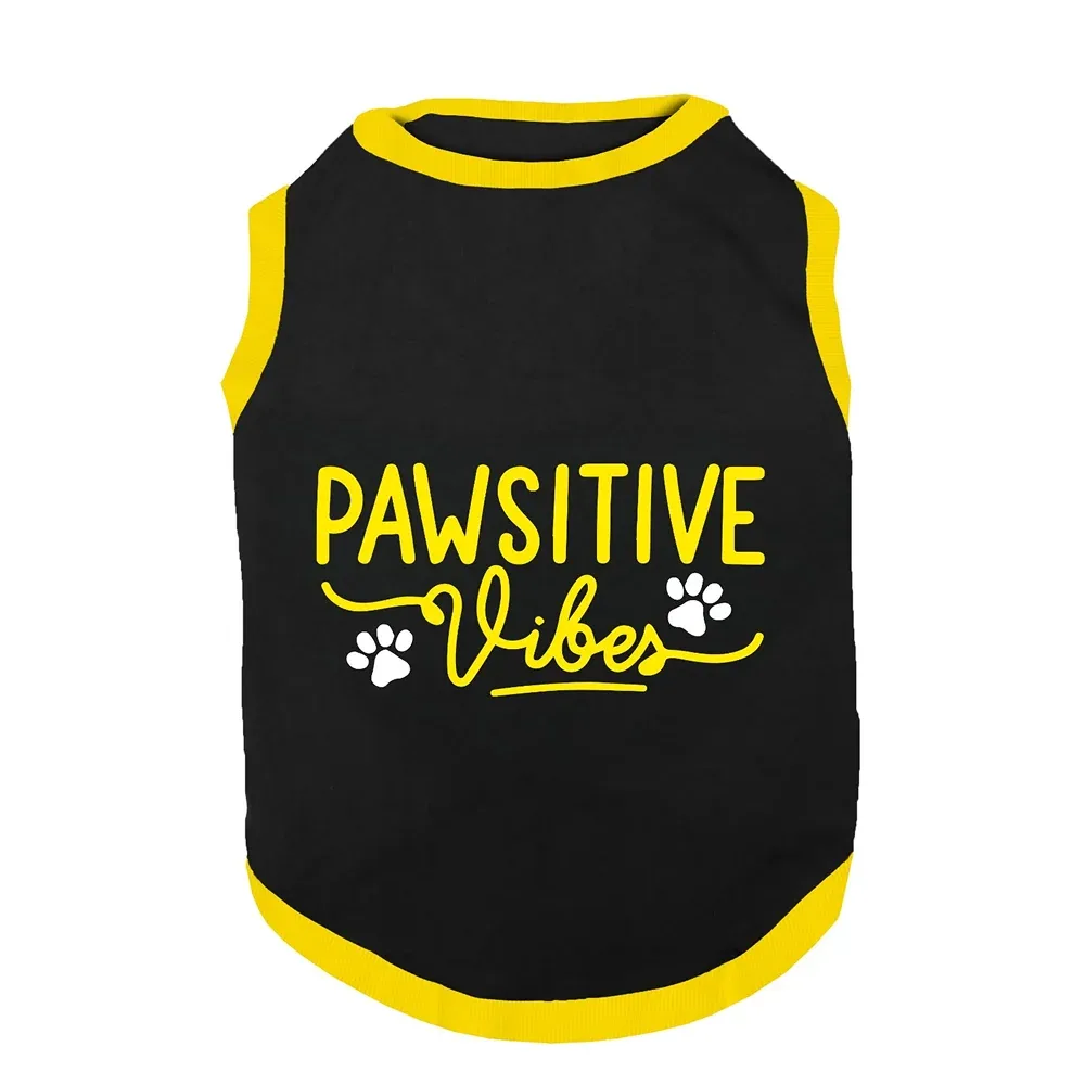 PawsIndia Pawsitive Vibes Printed with Ribbed Sleeves TShirt for Dogs (Black) - Image 2
