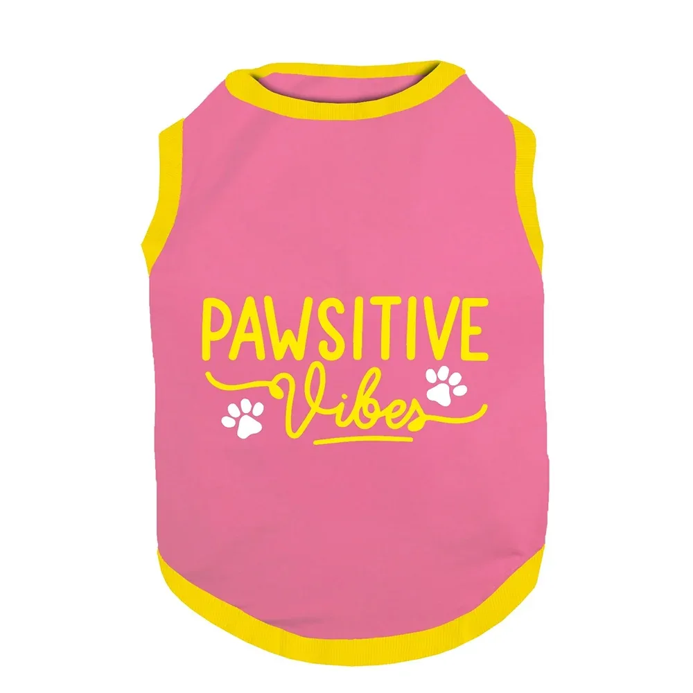 PawsIndia Pawsitive Vibes Printed with Ribbed Sleeves TShirt for Dogs (Pink) - Image 2
