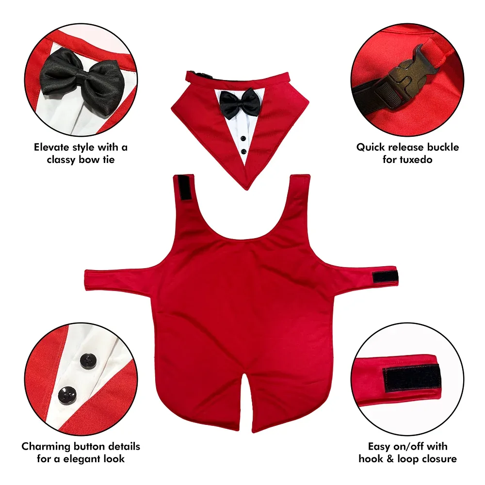 PawsIndia Red & White Tuxedo Suit for Dogs - Image 2