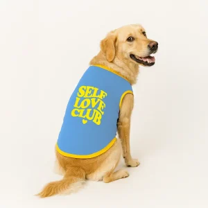 PawsIndia Self Love Club Printed with Ribbed Sleeves TShirt for Dogs (Blue)