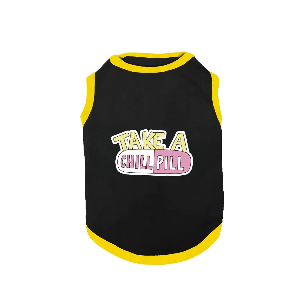 PawsIndia Take A Chill Pill Printed with Ribbed Sleeves TShirt for Dogs (Black) - Image 2