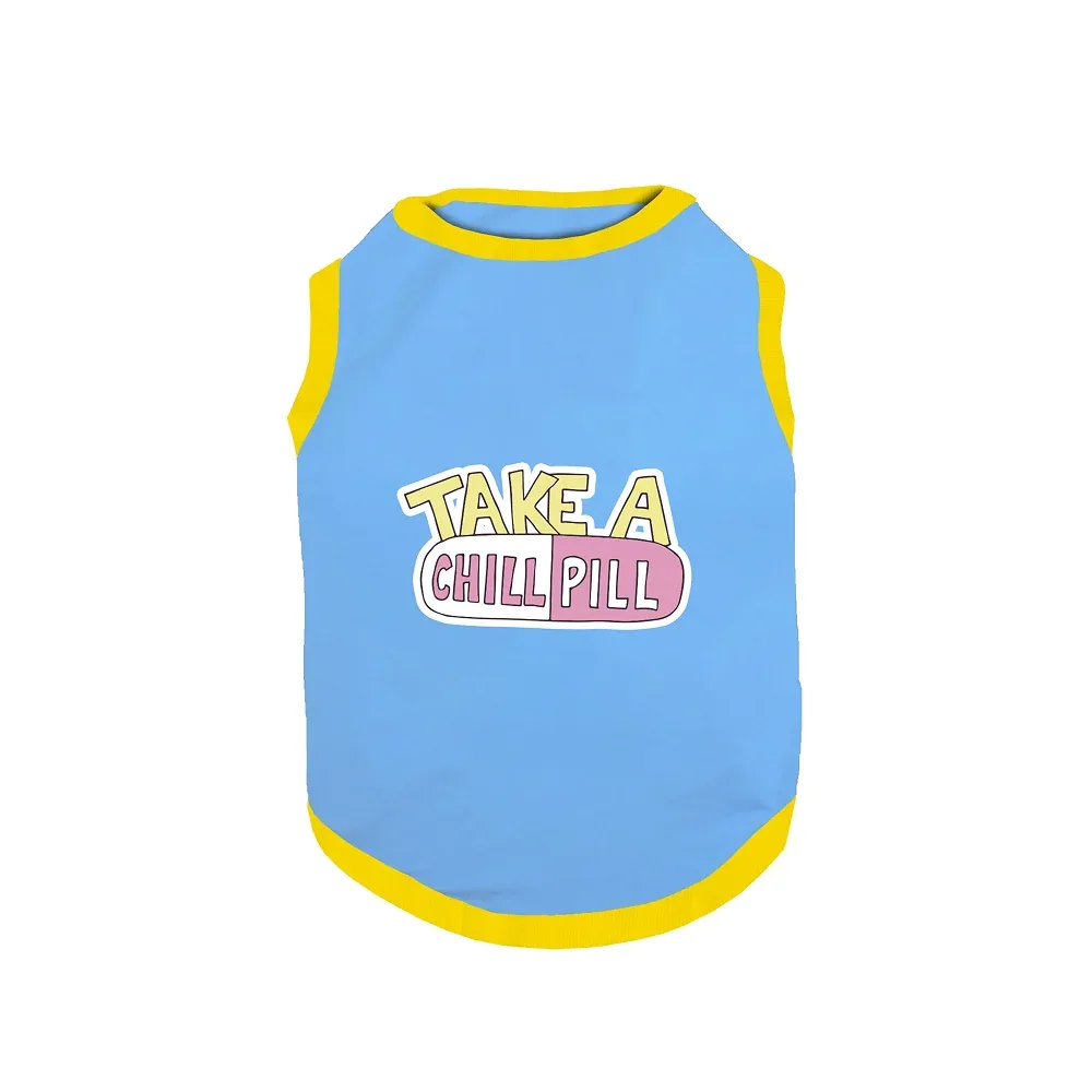 PawsIndia Take A Chill Pill Printed with Ribbed Sleeves TShirt for Dogs (Blue) - Image 2