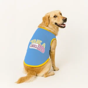 PawsIndia Take A Chill Pill Printed with Ribbed Sleeves TShirt for Dogs (Blue)