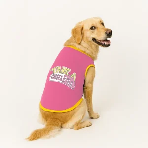 PawsIndia Take A Chill Pill Printed with Ribbed Sleeves TShirt for Dogs (Pink)