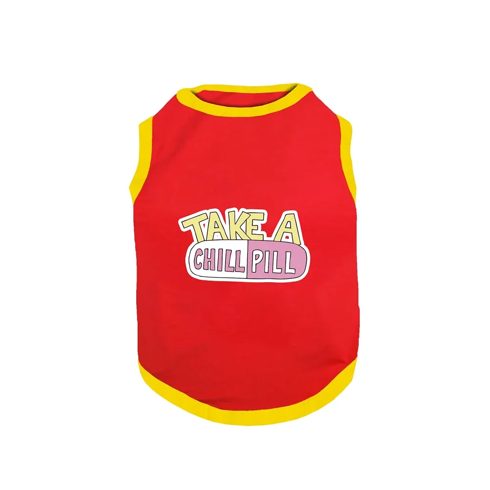 PawsIndia Take A Chill Pill Printed with Ribbed Sleeves TShirt for Dogs (Red) - Image 2
