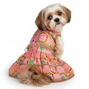 Pawsindia Traditional Desi Diva Lehenga Choli Set for Dogs (Pink)