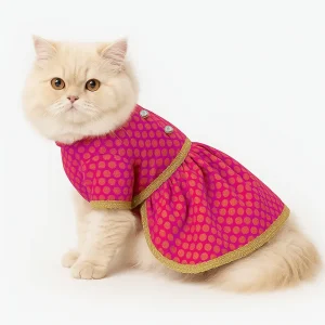 Pawsindia Traditional Royal Brocade Dress for Cats (Pink)