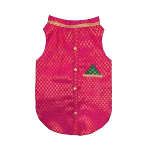 Pawsindia Traditional Royal Brocade Kurta for Cats (Pink)