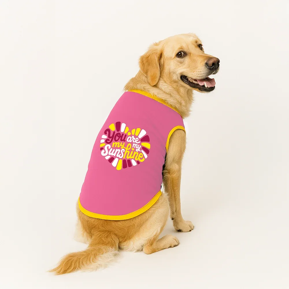 PawsIndia You Are My Sunshine Printed with Ribbed Sleeves TShirt for Dogs (Pink)
