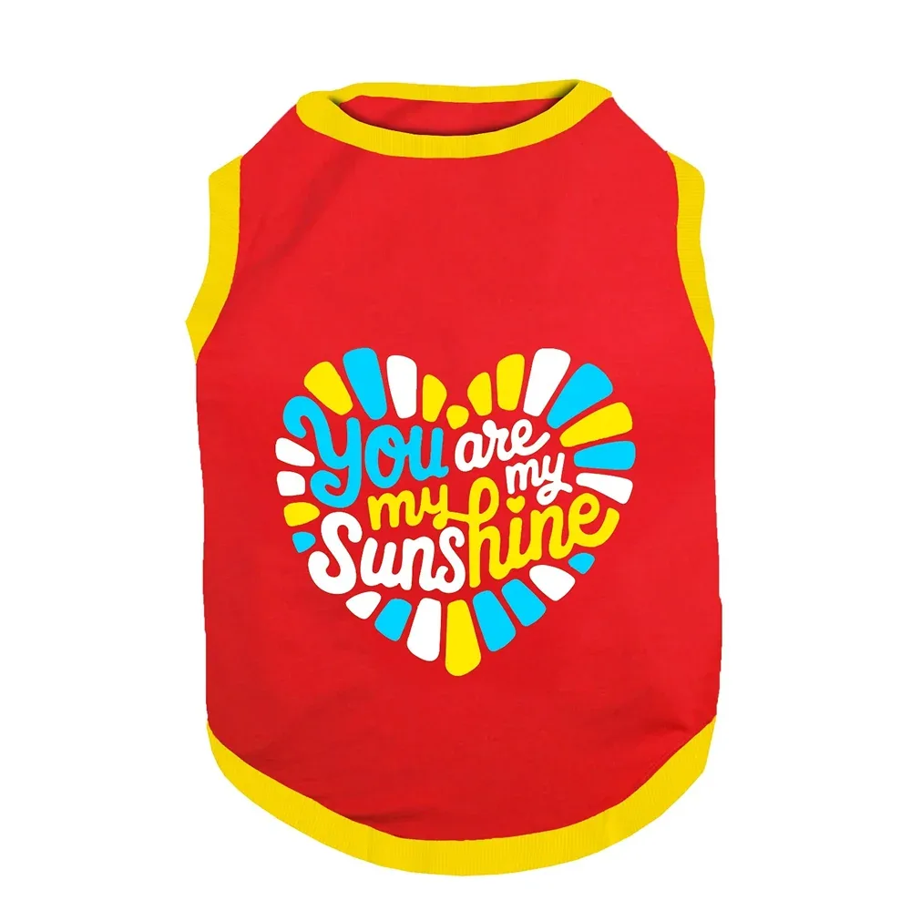 PawsIndia You Are My Sunshine Printed with Ribbed Sleeves TShirt for Dogs (Red) - Image 2