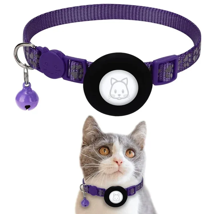 Pet Cat Reflective Collar with Bell for AirTag 2nd Gen / AirTag 1st Gen, Blue, Purple, Black, Pink, Orange, Light Green, Rose Red, Green, Yellow - Image 2