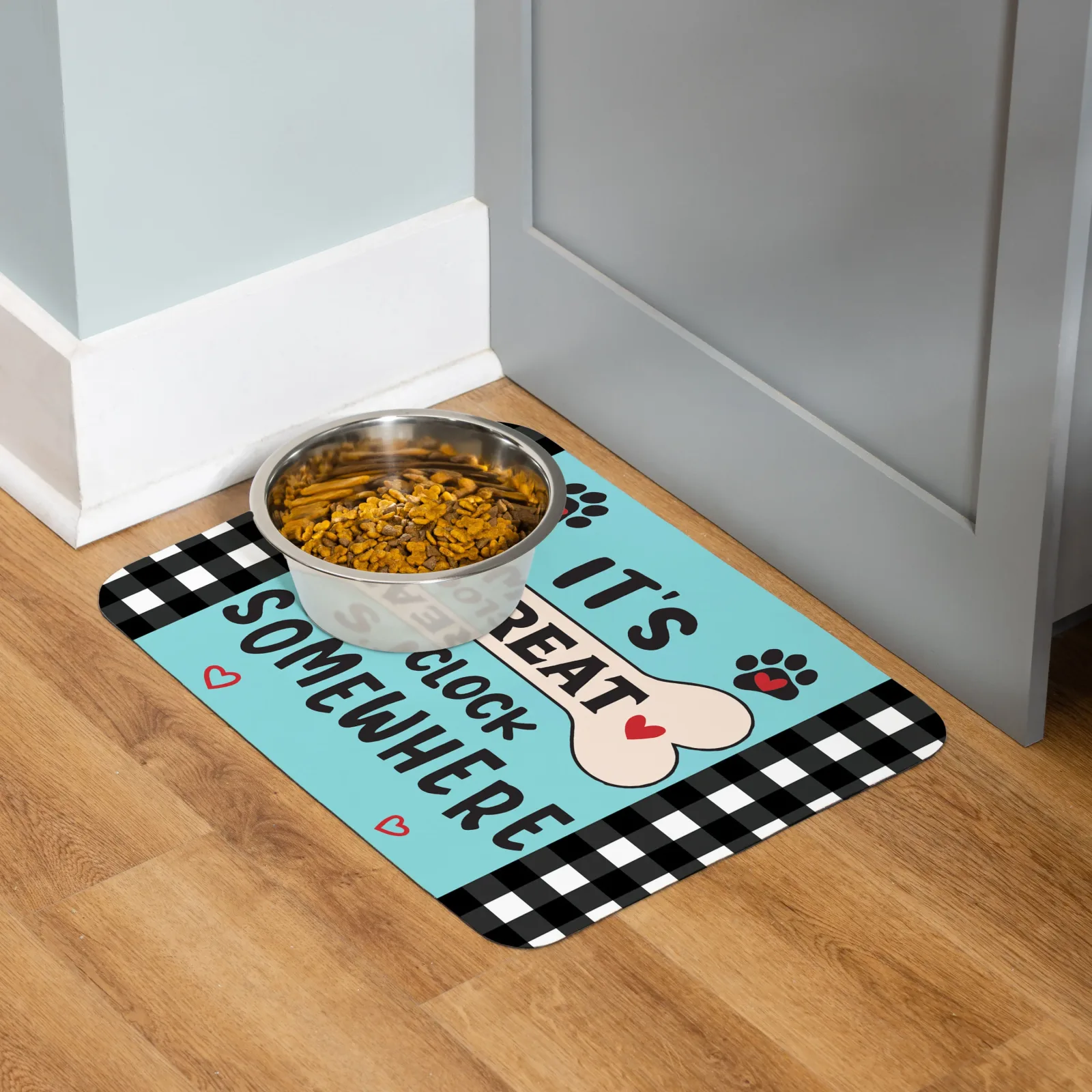 Pet Central Dog Feeding Mat, It's Treat O'clock Somewhere, 20"x15”