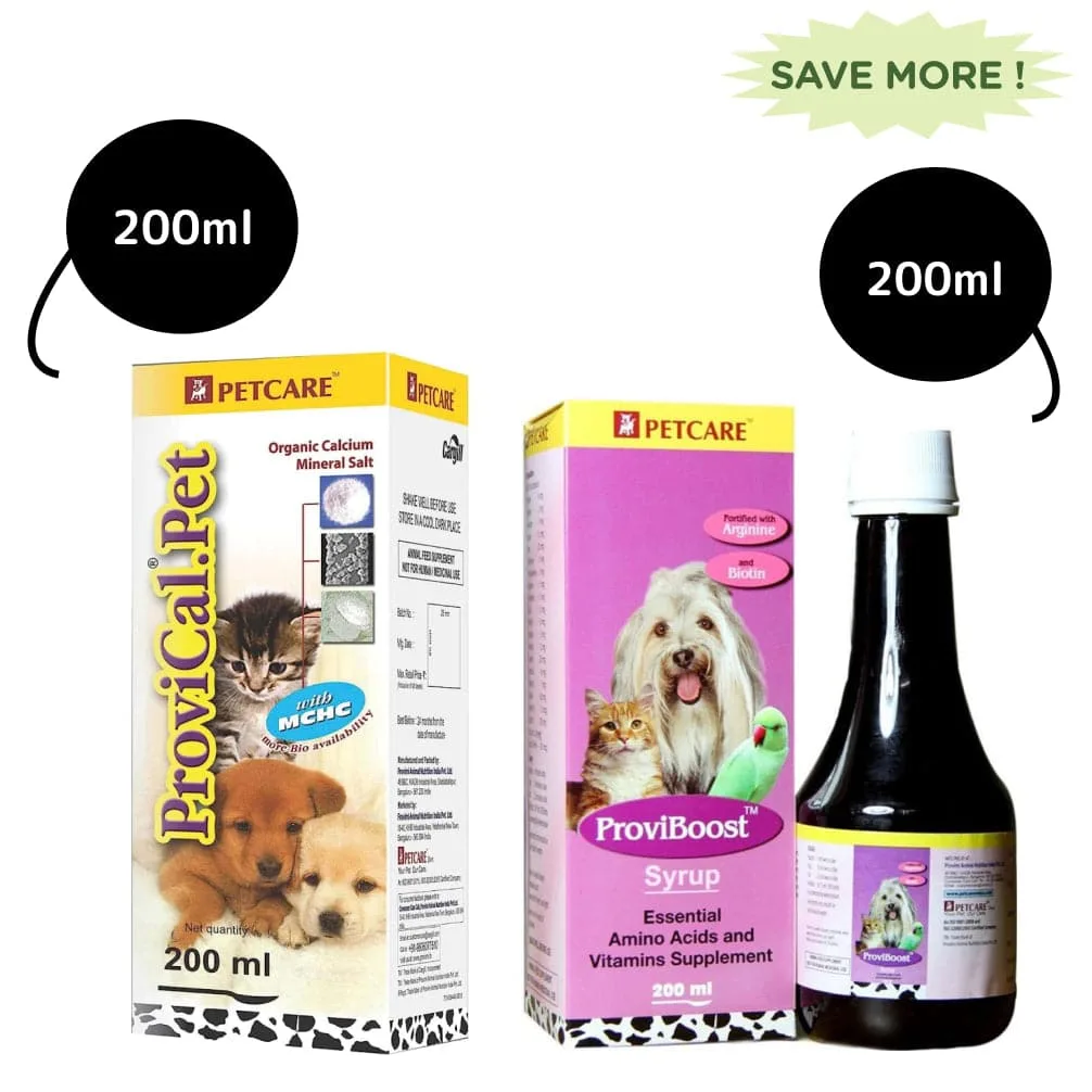 Petcare Provical Pet Calcium Syrup (200ml) and Proviboost Multivitamin Syrup (200ml) Combo for Dogs & Cats - Image 2
