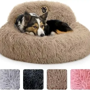 PetJett Calming Donut Dog Bed | Anti-Anxiety Faux Fur Pet Bed