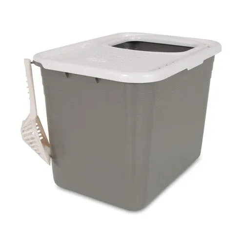 Petmate Top Entry Cat Litter Box Brushed Nickel Base, Pearl White Lid One Size - Image 2