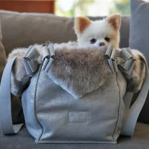 Platinum Glitzerati Double Nouveau Bow Luxury Carrier with Fur Trim
