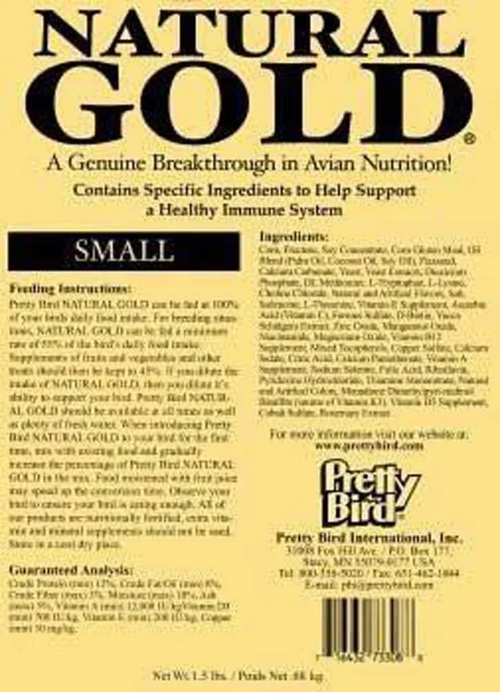 Pretty Bird International Natural Gold Pelleted Bird Food 30lb SM