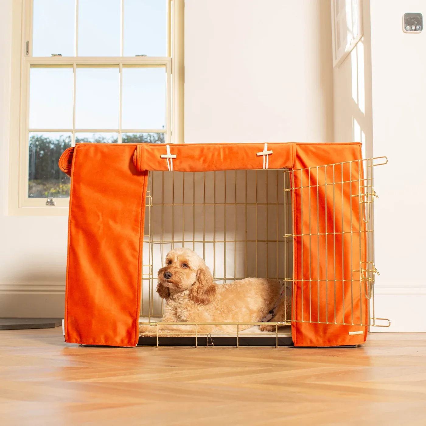 Dog Crate Cover In Pumpkin Velvet by Lords & Labradors