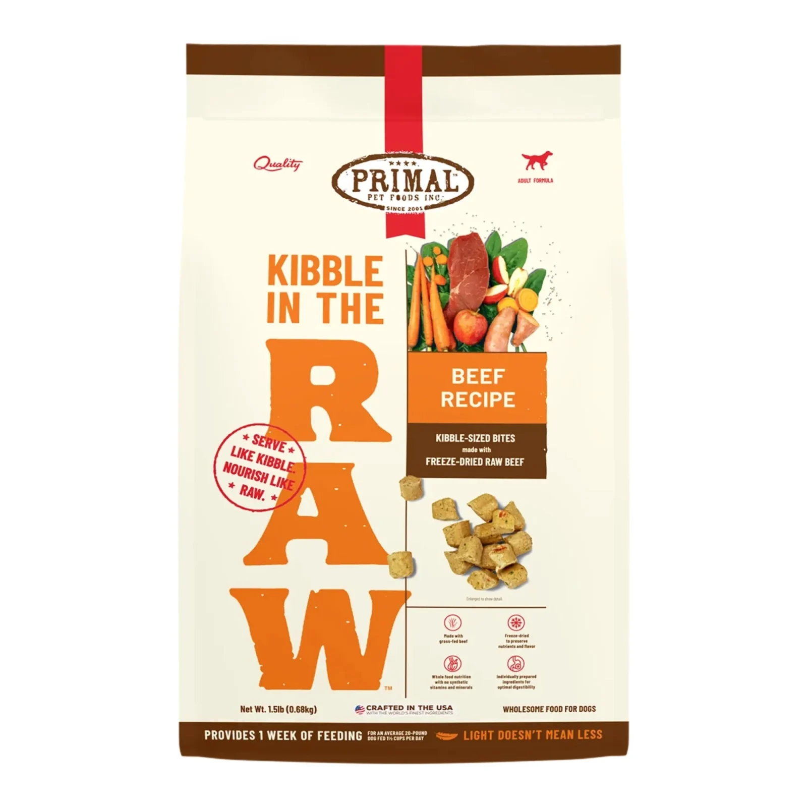 Primal Dog Freeze-Dried Kibble in The Raw Beef, 1.5 lb