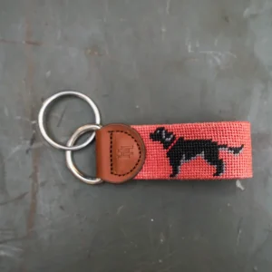 Black Lab on Red Needlepoint Key Fob