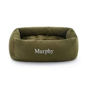 Olive Flannel Bolster Dog Bed