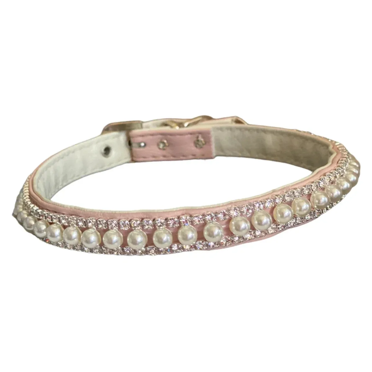 Pretty in Pink Pearl and Rhinestone Dog Collar - Image 2