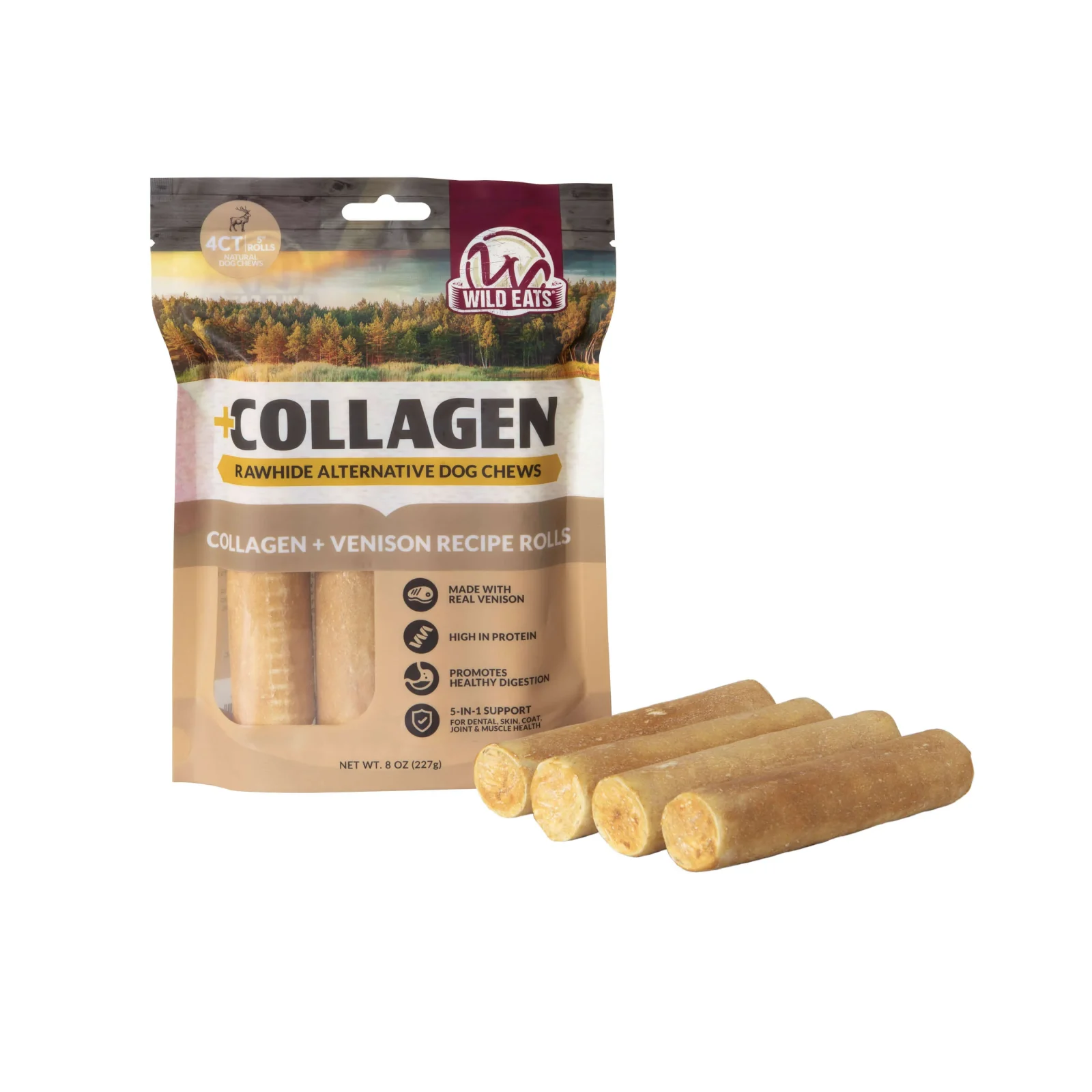 Wild Eats Venison Flavor Collagen 5" Retriever Style Cheek Rolls (4-Pack) - Image 2