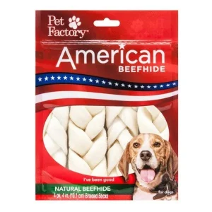 Pet Factory American Beefhide Braided Sticks Natural Dog Chews