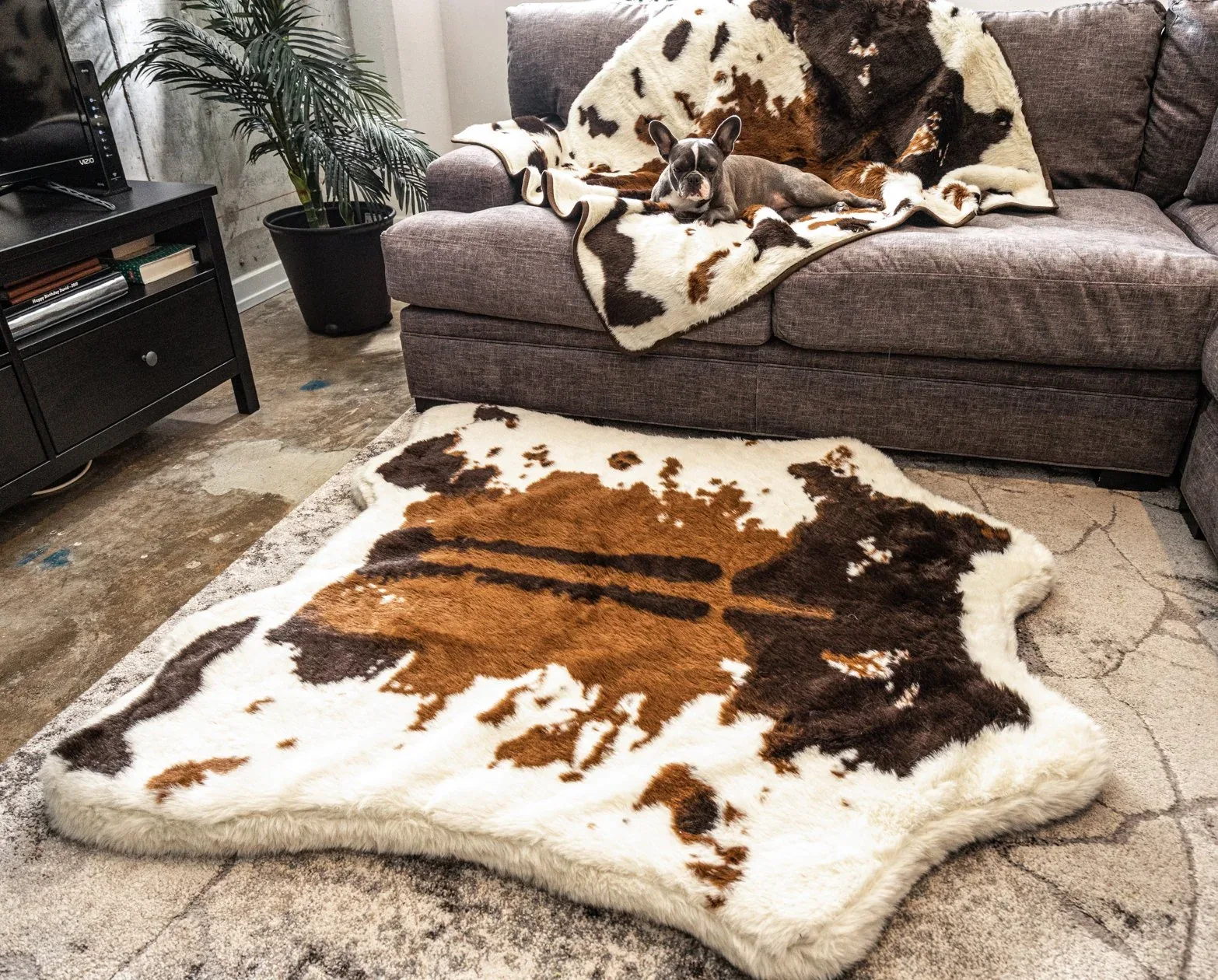PupRug® Memory Foam Bed + Matching Waterproof Blanket Bundle - Brown Faux Cowhide - Image 2