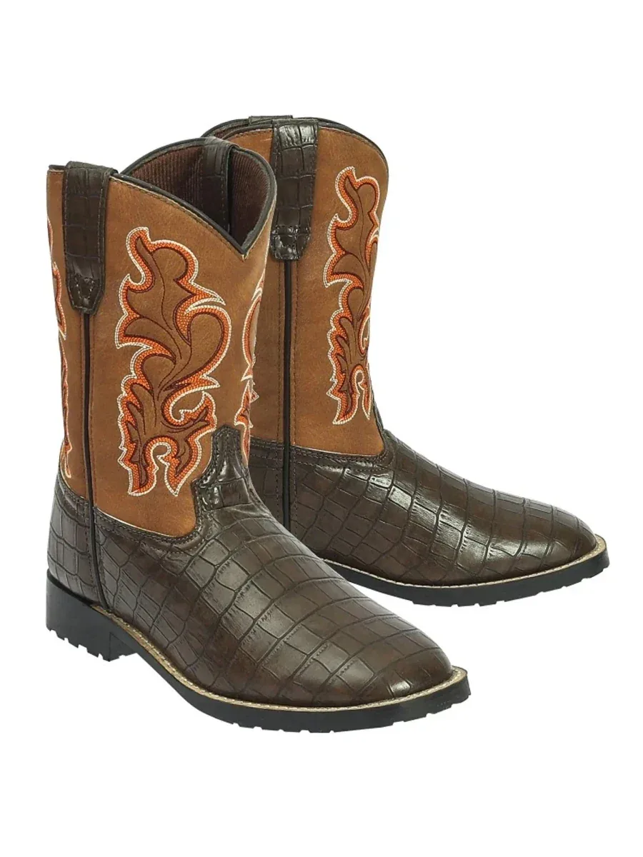 TuffRider Children's Grand Teton Square Toe Western Boot- Brown with Black- 10C