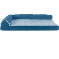 FurHaven Two-Tone Faux Fur & Suede Deluxe Chaise Lounge Orthopedic Sofa Pet Bed - Marine Blue (Large) - Image 2