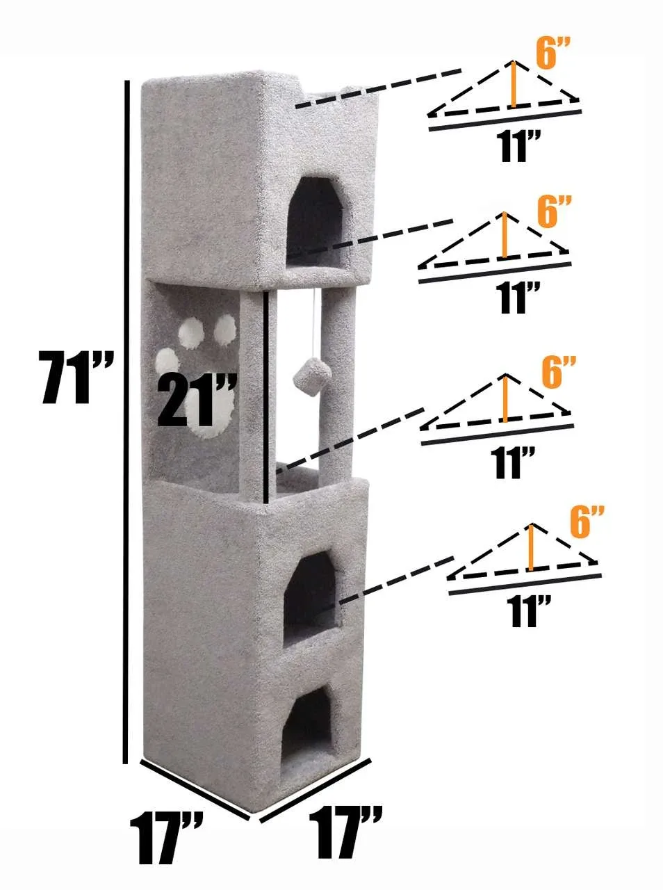 6-Foot Tall Cat Condo Tower with Three Enclosed Cat Houses - Image 2