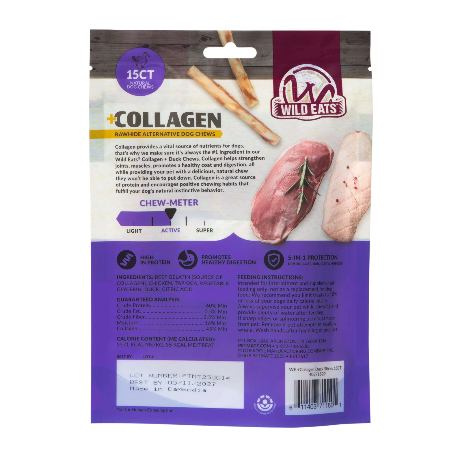 Wild Eats Duck Flavor Collagen Long Lasting Dog Chew Sticks - Image 2
