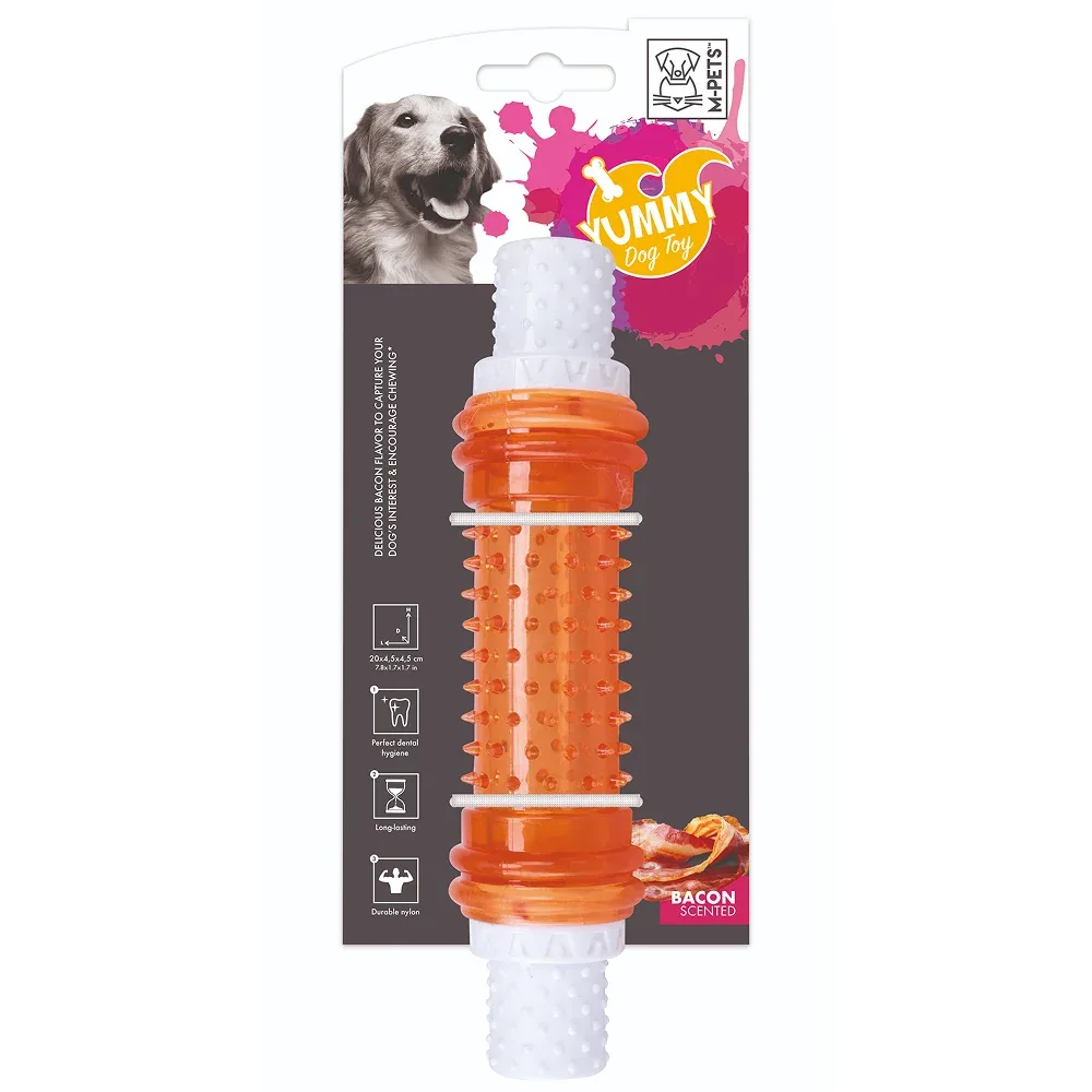 M Pets Yummy Bacon Scented Stick Toy for Dogs (White/Orange) - Image 2